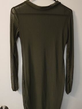 Matte Collection Olive Green Sheer Long Sleeve Swim Coverup XL